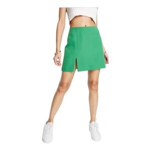 Miss Selfridge Slit Hem Mini Skirt Bright Green A-Line Women Size 6‎